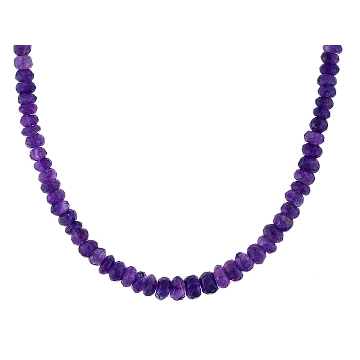 Amethyst Rondelle Beaded Strand Necklace In Sterling Silver