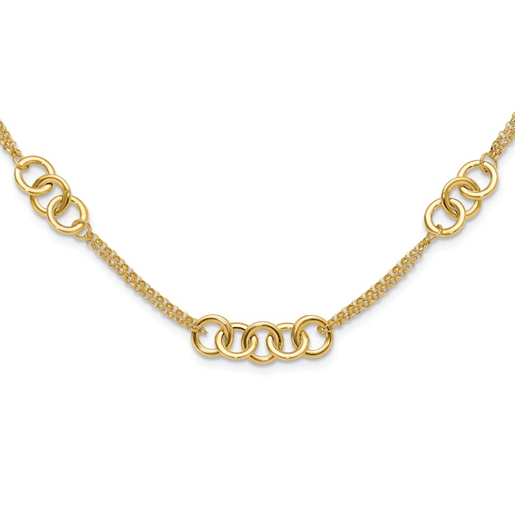 14K Yellow Gold Polished 2-Strand Linked Circle Necklace