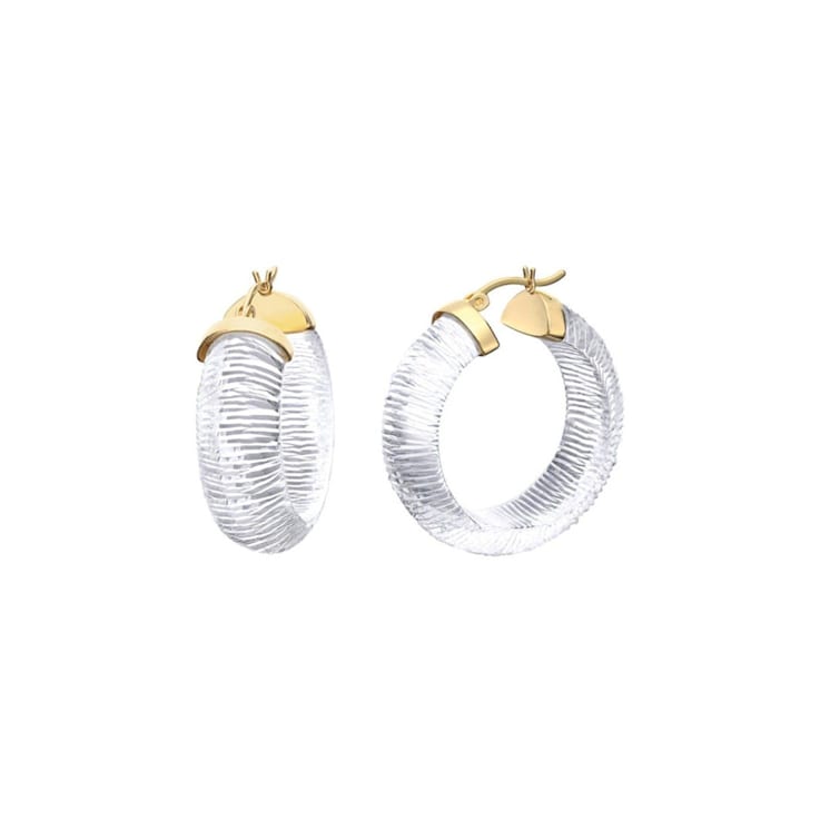 14K Yellow Gold Over Sterling Silver Clear Wide Acrylic Hoops With
Diamond Cut