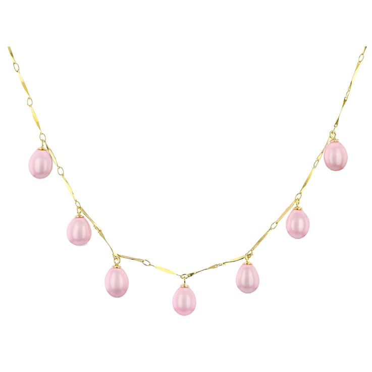 Lavender Freshwater Pearl Drop Necklace In 18K Gold Over Sterling Silver