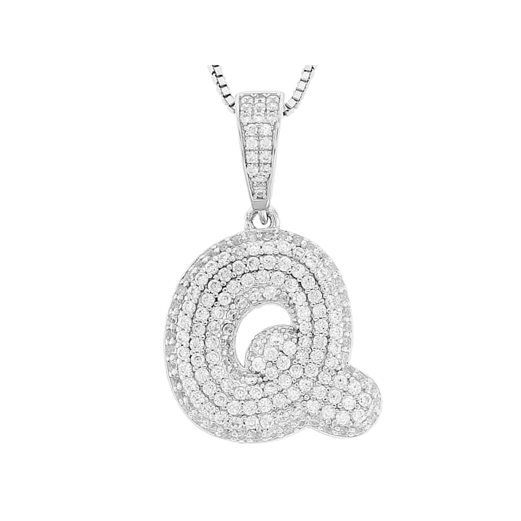 CZ Initial Q Bubble Letter Pendant Necklace In Sterling Silver 2.05ctw