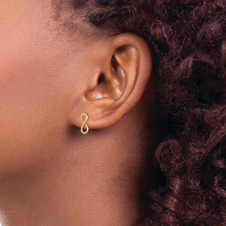 14k Yellow Gold Polished Infinity Stud Earrings