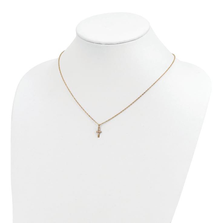 10k Yellow Gold With 12k Rose Gold and 12k Green Gold Accent Cross
Pendant With 18 Inch Ropa Chain