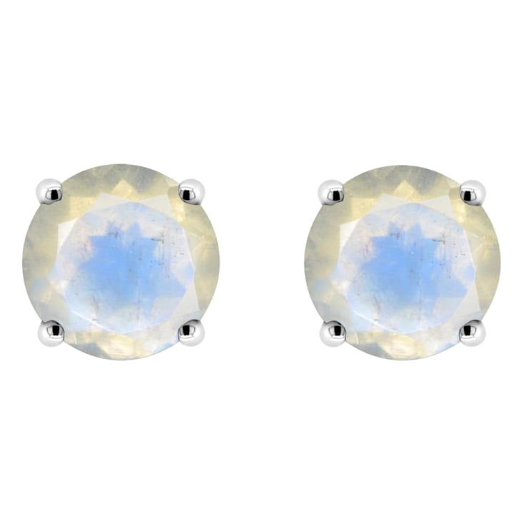 6mm Round Moonstone Rhodium Over Sterling Silver Stud Earrings