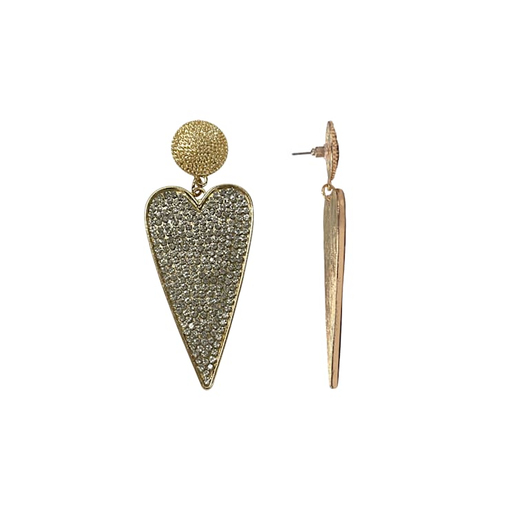Gold Tone Heart Shape Clear Crystal Drop Dangle Earring