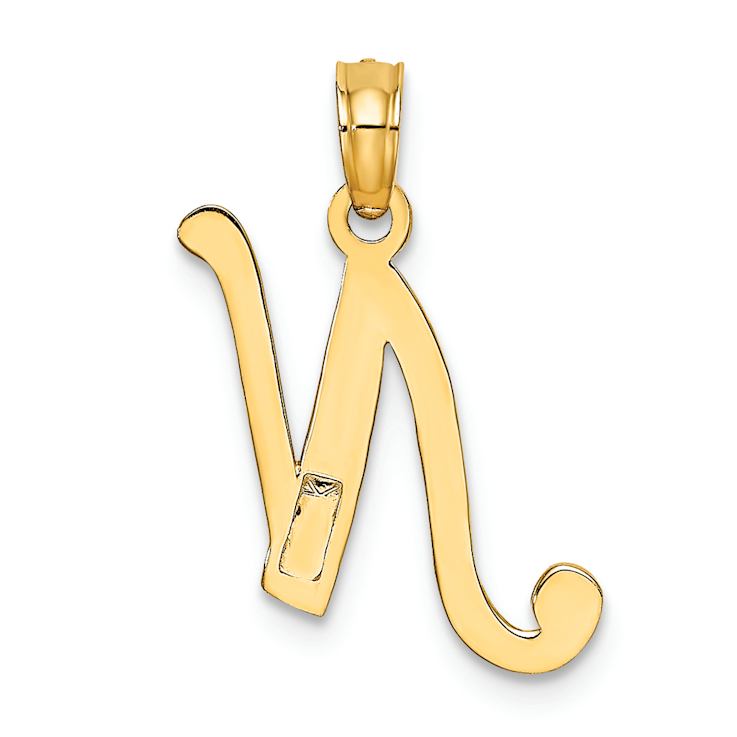 14k Yellow Gold Script Letter N Initial Pendant