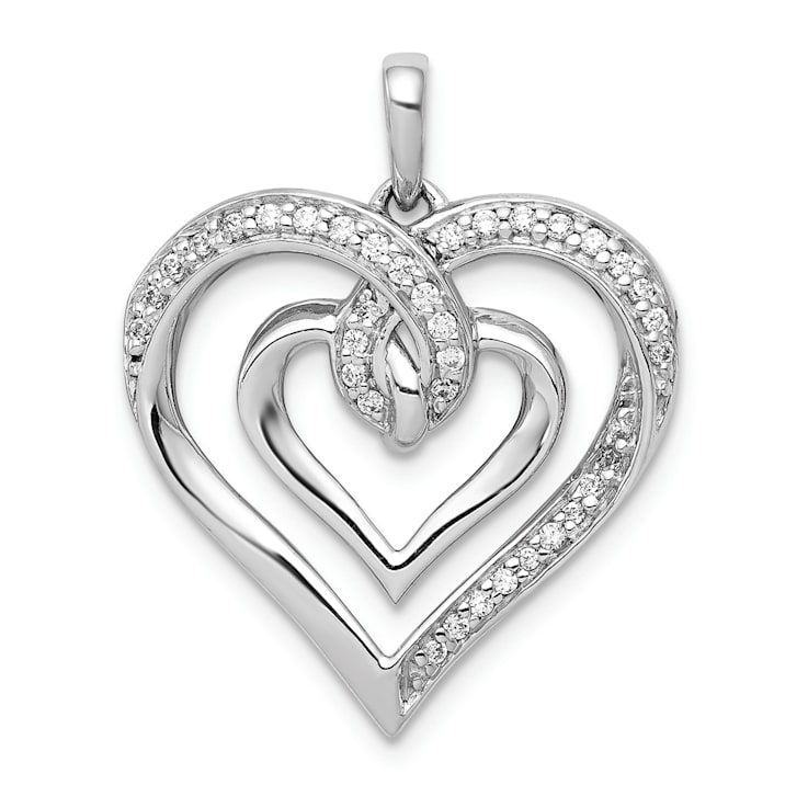 Rhodium Over 14k White Gold Diamond Entwined Heart Pendant