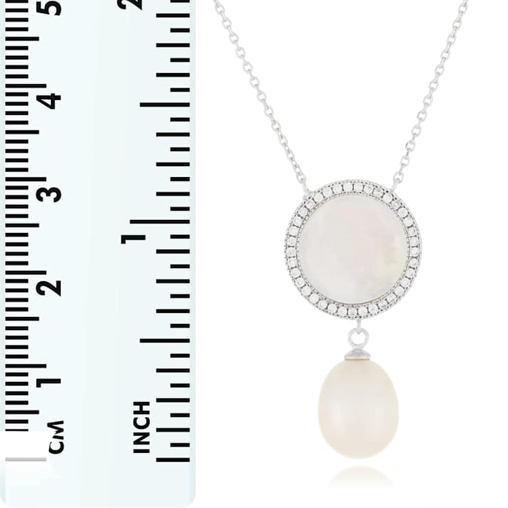 Cultured Pearl, Mother of Pearl and CZ Necklace in Sterling Silver