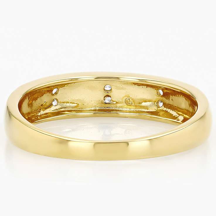 Turquoise And White Zircon Band Ring In 18K Gold Over Sterling Silver 0.05ctw