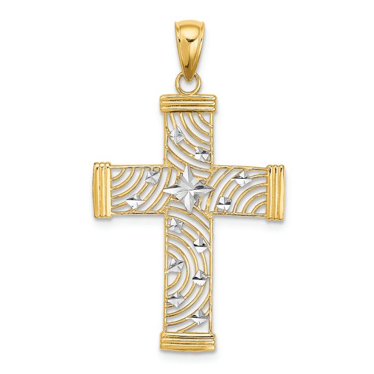 14K Two-tone Gold  Diamond-Cut and Cut-Out Cross Charm