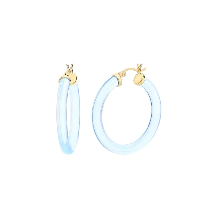 14K Yellow Gold Over Sterling Silver Thin Kate Acrylic Hoops in Blue