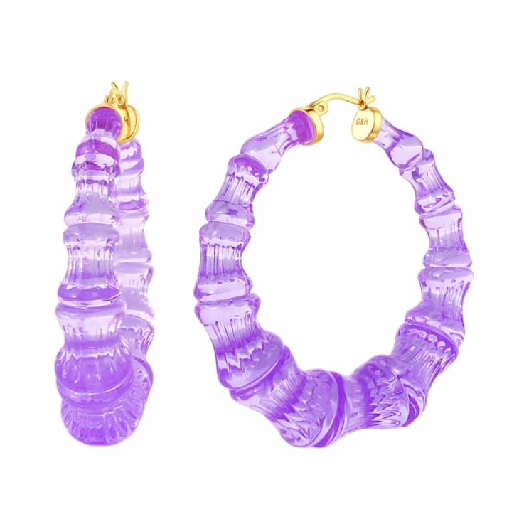 14K Yellow Gold Over Sterling Silver Bamboo Acrylic Hoops in Grape