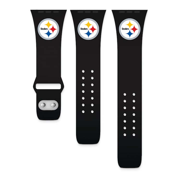 Gametime Pittsburgh Steelers Black Silicone Band fits Apple Watch (42/44mm  M/L). Watch not included. - 1C2K1Z