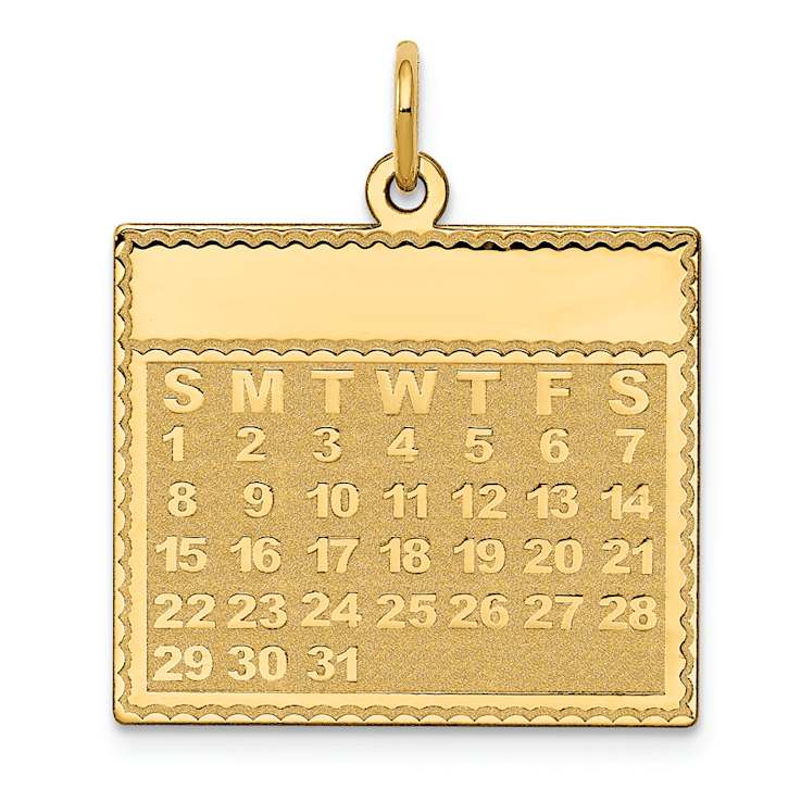 14k Yellow Gold Satin Sunday the First Day Calendar Pendant