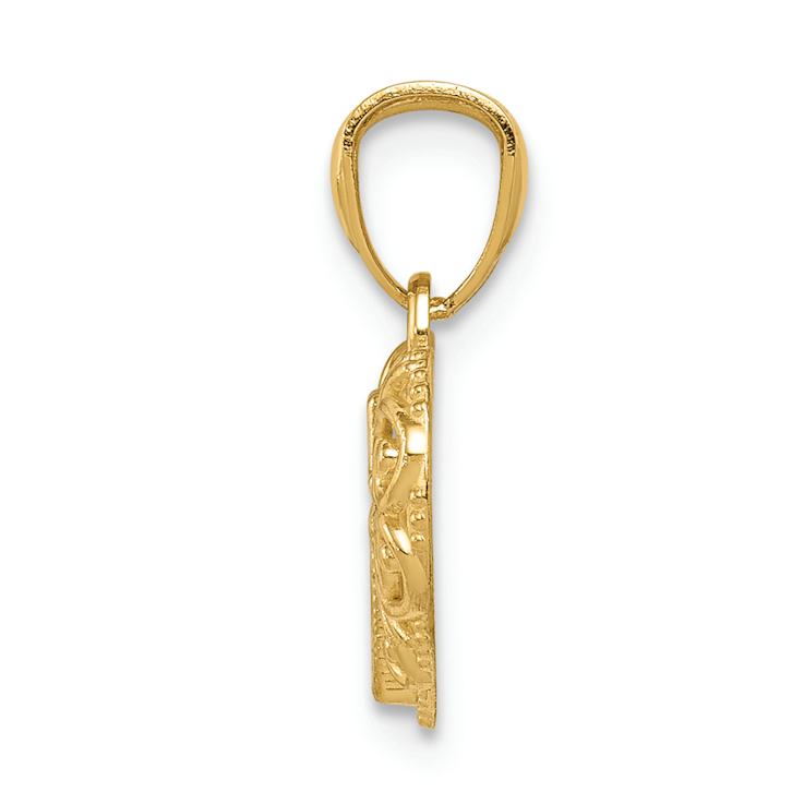 14K Two-tone Gold Textured Diamond-Cut Cross in Heart Pendant