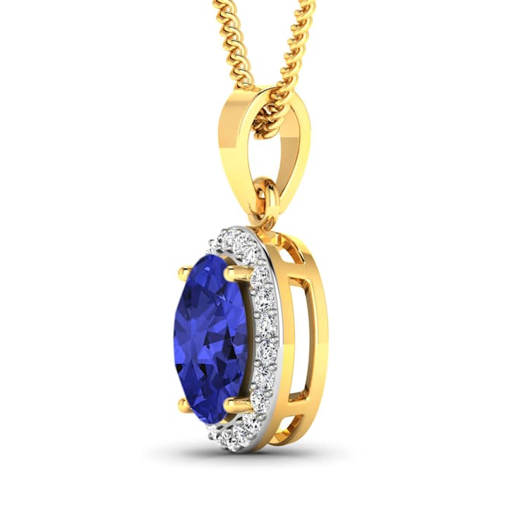 Tanzanite and White Diamond 14K Yellow Gold  Pendant with 18 inch Cable
Chain 1.60ctw