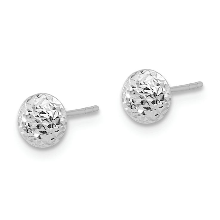 Rhodium Over 14k White Gold Polished and Diamond-Cut 5.5mm Button Earrings