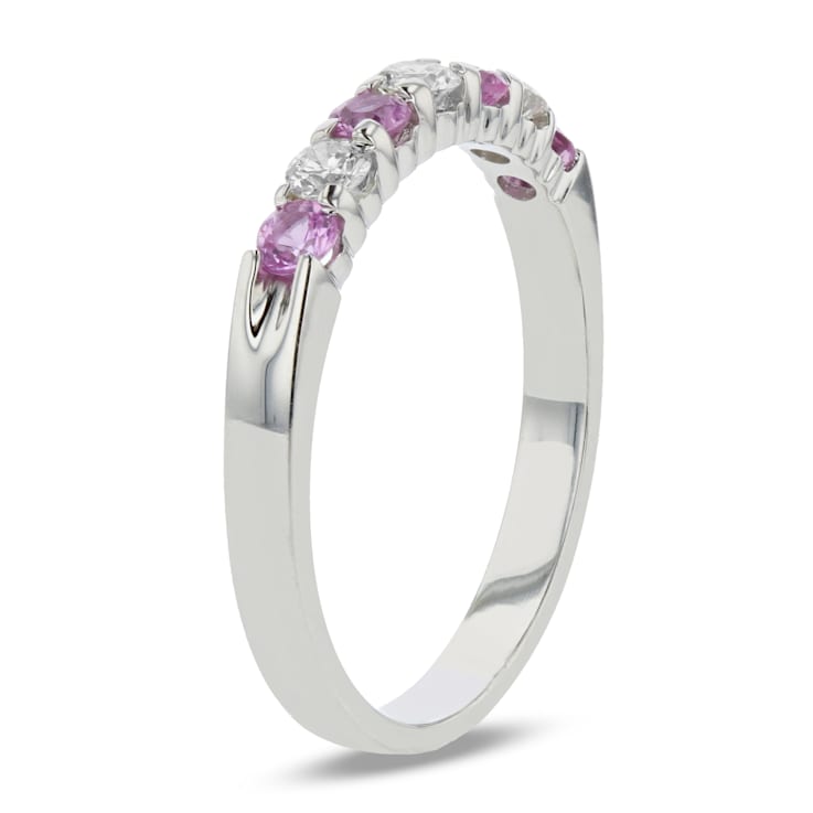 Pink Sapphire and Diamond 14k White Gold Band Ring 0.50ctw