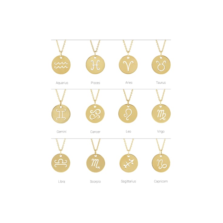 14K Yellow Gold Aquarius Zodiac Disc Pendant With Chain