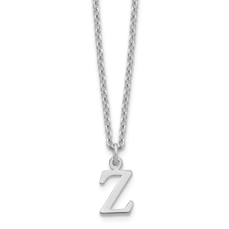 Rhodium Over Sterling Silver Cutout Letter Z Initial Necklace