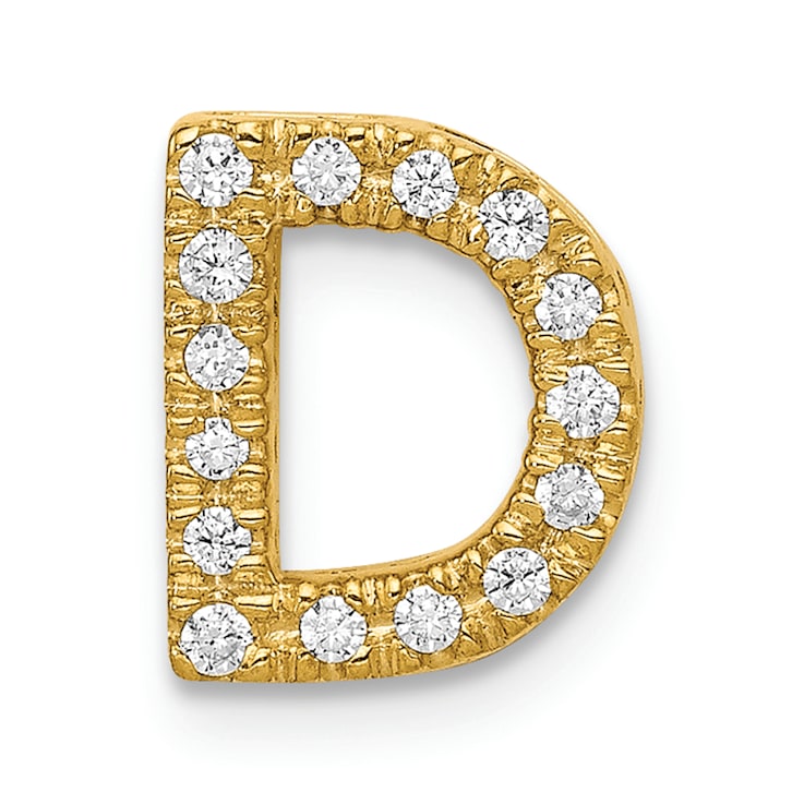 14K Yellow Gold Diamond Letter D Initial Charm