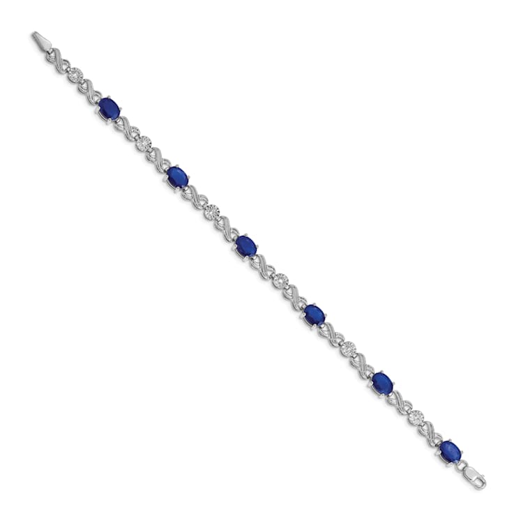Rhodium Over 14k White Gold Diamond and Sapphire Infinity Bracelet