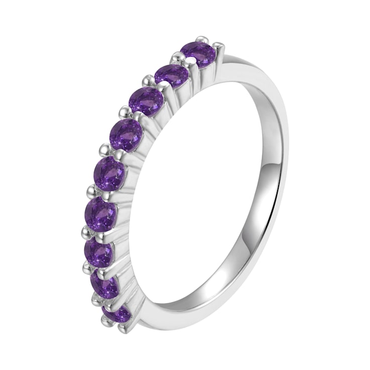 Round Amethyst Sterling Silver Anniversary Style Stackable Band Ring, 0.60ctw
