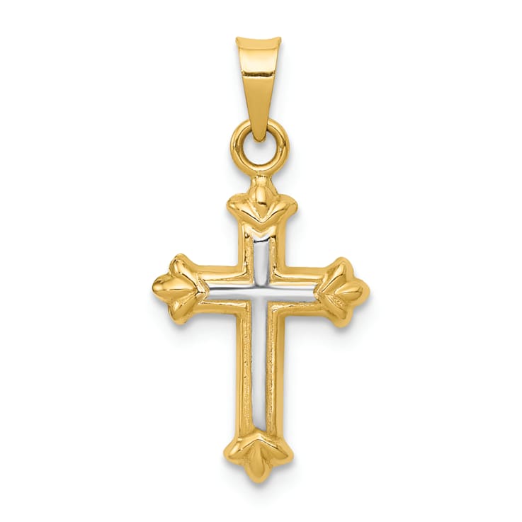 14K Two-tone Gold Hollow Cross Charm