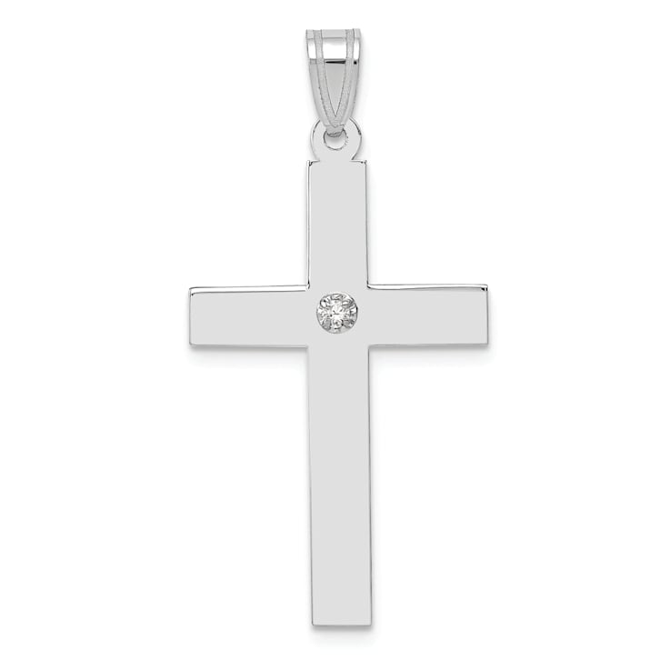 Rhodium Over 14K White Gold Diamond Cross Pendant