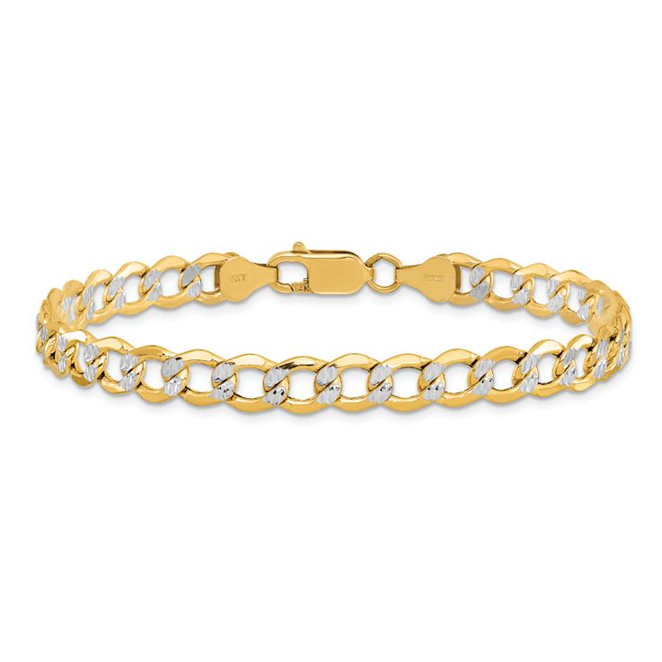 14K Two-tone Gold Diamond-Cut Pave Curb Chain Bracelet