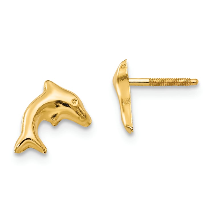 14K Yellow Gold Small Dolphin Earrings