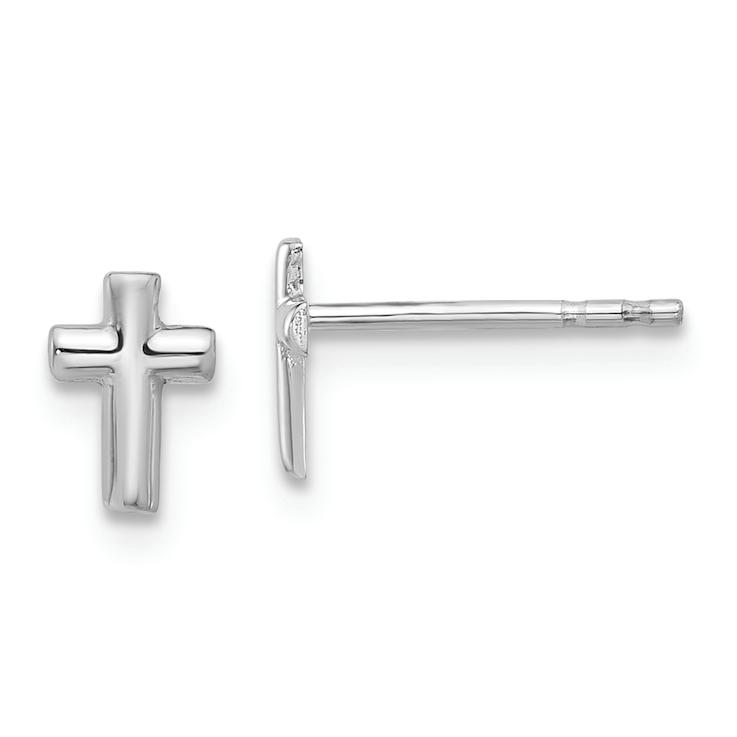 Rhodium Over 14k White Gold Polished Cross Stud Earrings Rhodium Over 14k White Gold Polished Cross Stud Earrings