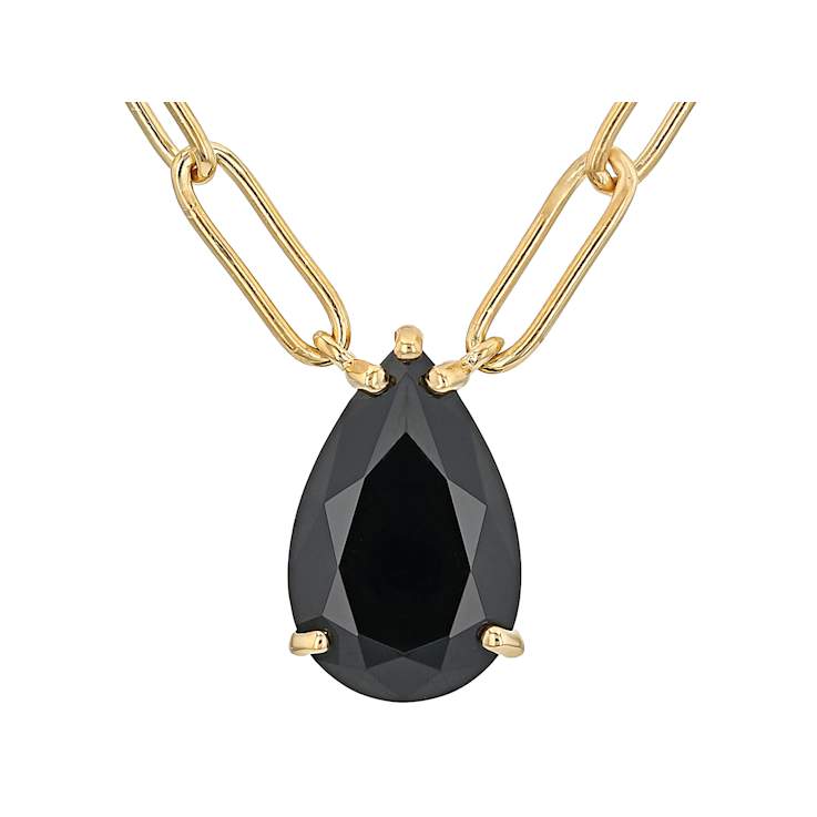 Black Spinel Station Paperclip Necklace In 18K Gold Over Sterling Silver 4.20ct