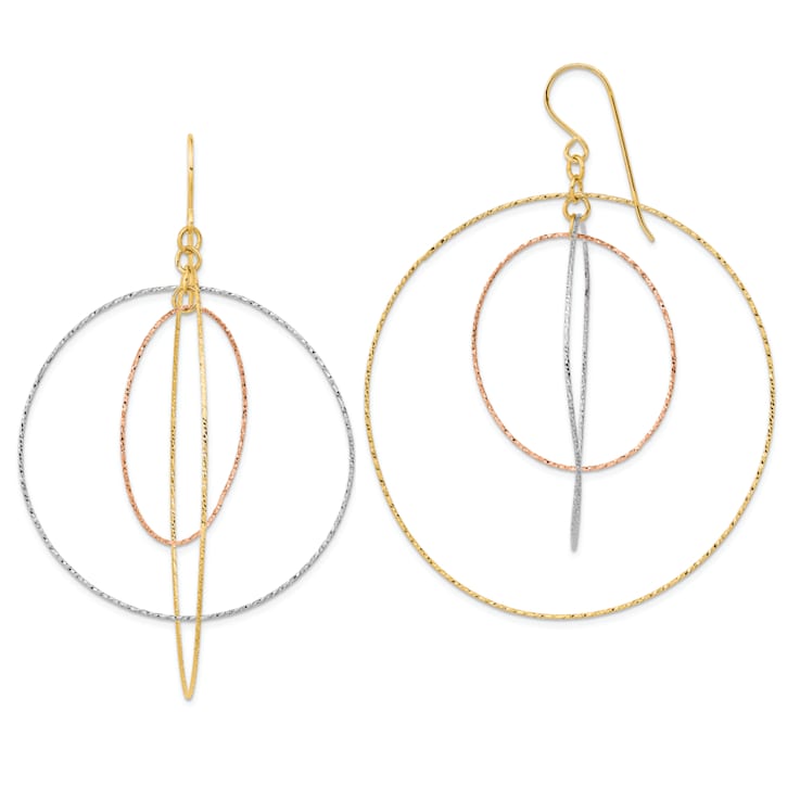14k Yellow Gold, 14k White Gold and 14k Rose Gold Diamond-Cut Graduated
Circles Dangle Earrings