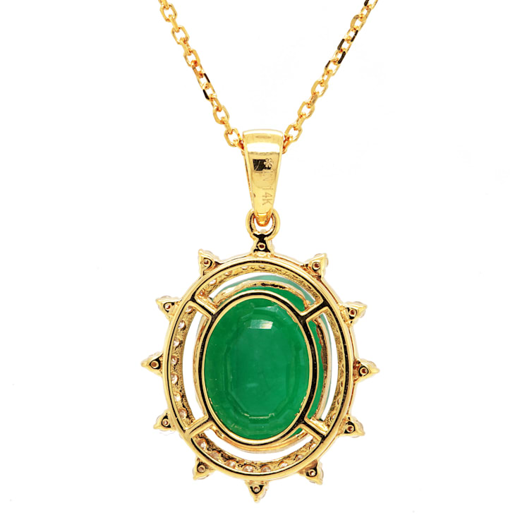 6.13 Ctw Emerald and 0.37 Ctw White Diamond Pendant in 14K YG
