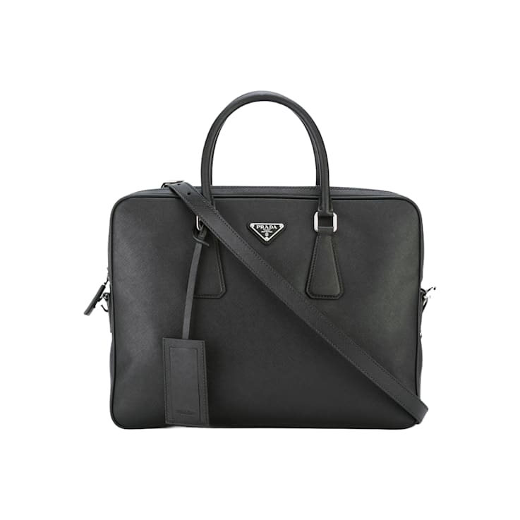 Prada Black Leather Top Zipper Briefcase