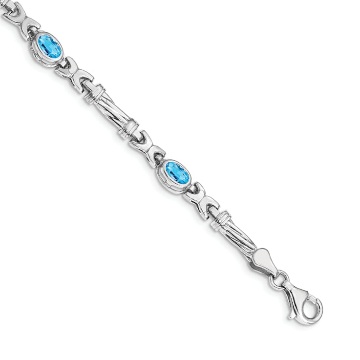 Rhodium Over 14k White Gold Blue Topaz Bracelet