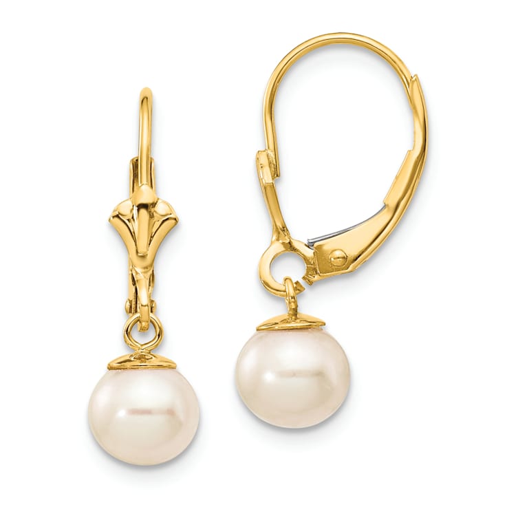 Pearl leverback earrings yellow deals gold