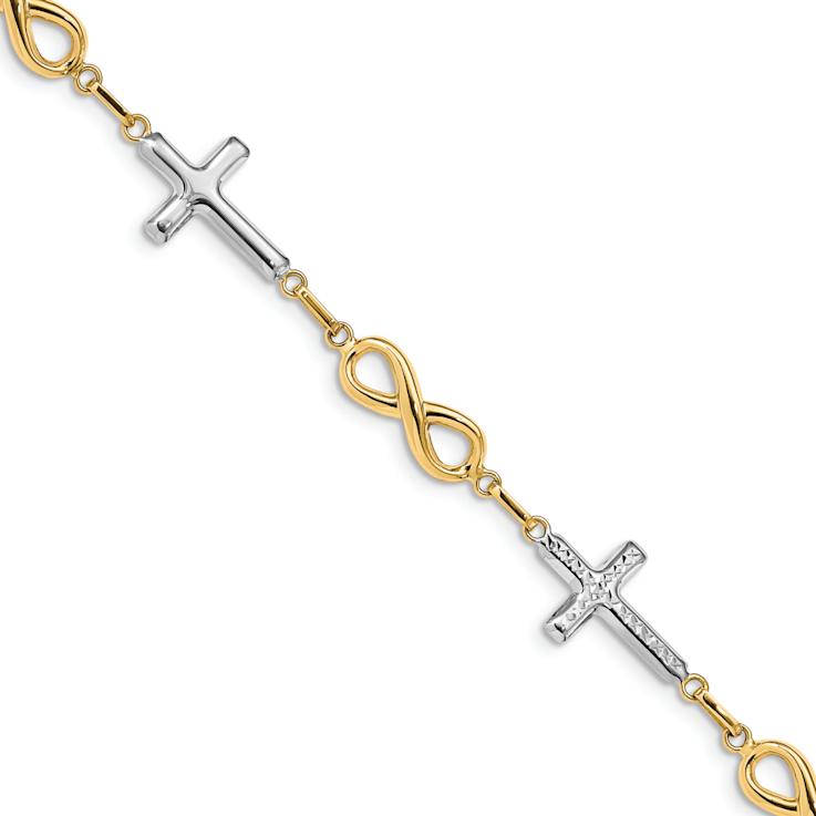14K Two-tone Gold Diamond-Cut Cross Infinity Symbol Link Bracelet