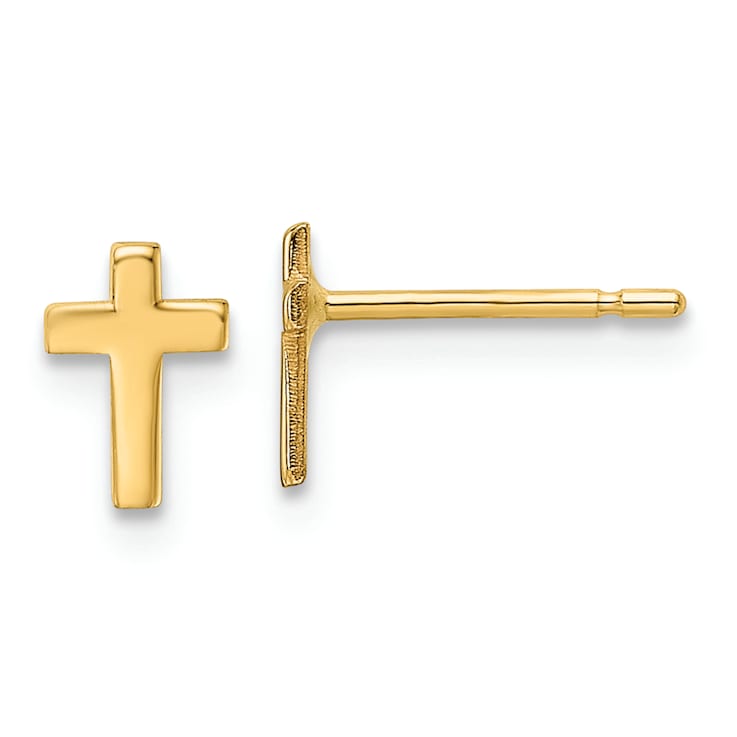 14k Yellow Gold Polished Cross Stud Earrings