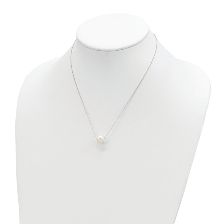 Freshwater Cultured Pearl Station Necklace In 10K White Gold 17 Inch