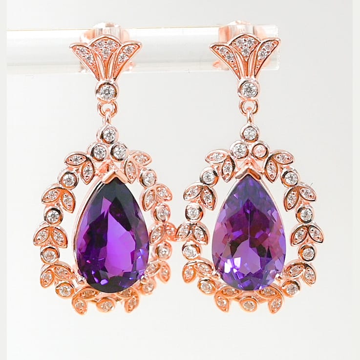 Amethyst and CZ 6.95 Ctw Pear 18K Rose Gold Over Sterling Silver Center
Design Earrings Jewelry