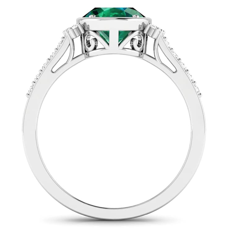 1.83ctw Green Emerald and Diamond 14K White Gold Halo Ring