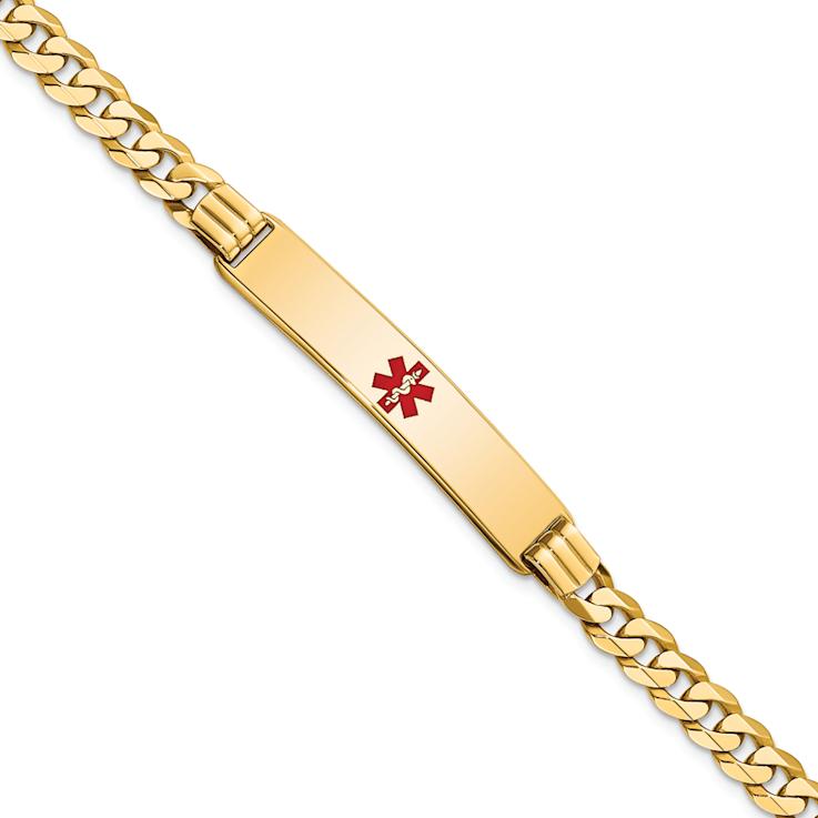 14k Yellow Gold Medical Red Enamel Curb Link ID Bracelet