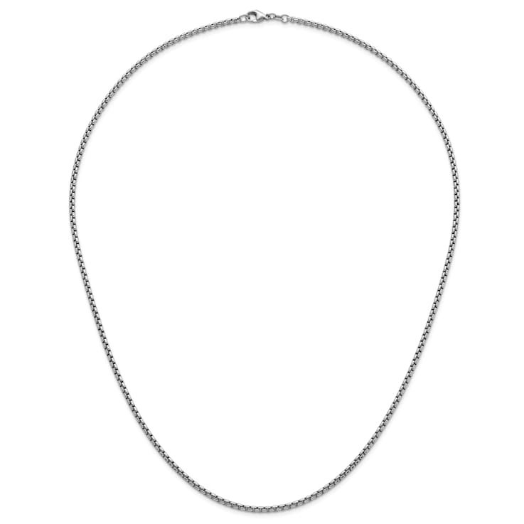Rhodium Over Sterling Silver 2.7mm Box 24 Inch Chain