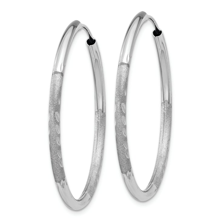 Rhodium Over 14k White Gold 1 3/16" Satin Diamond-cut Endless Hoop Earrings