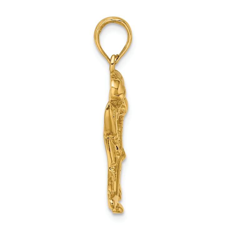 14k Yellow Gold Textured Hockey Player with Stick and Puck Charm
