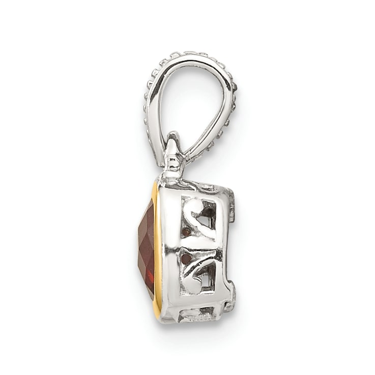 Rhodium Over Sterling Silver with 14k Accent Garnet Pendant