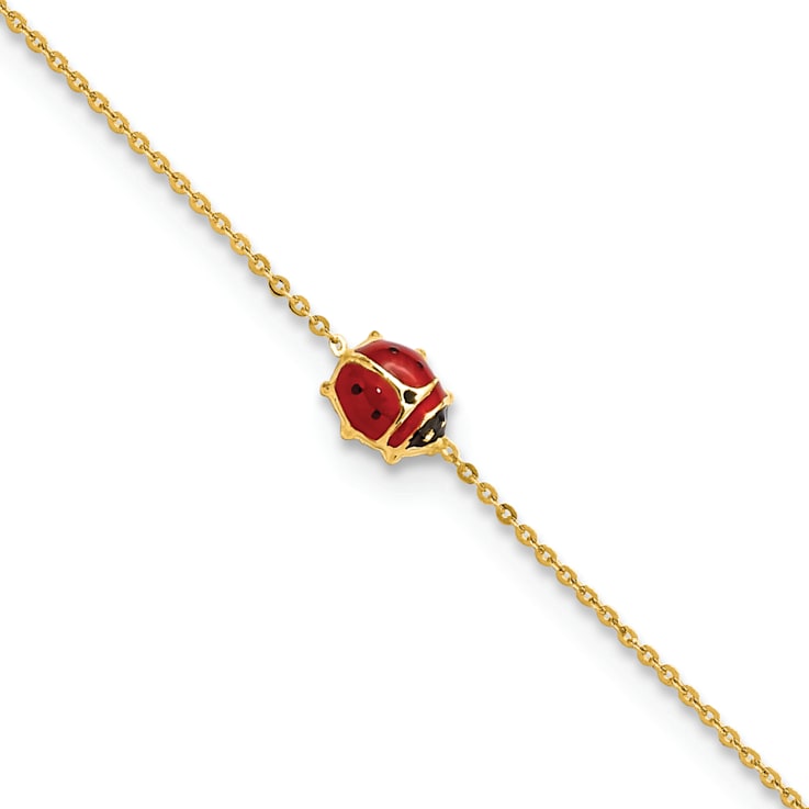 14k Yellow Gold Polished Enameled Ladybug Bracelet