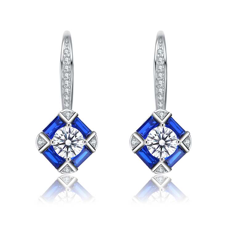 Square Blue Stone Drop Earrings In Sterling Silver